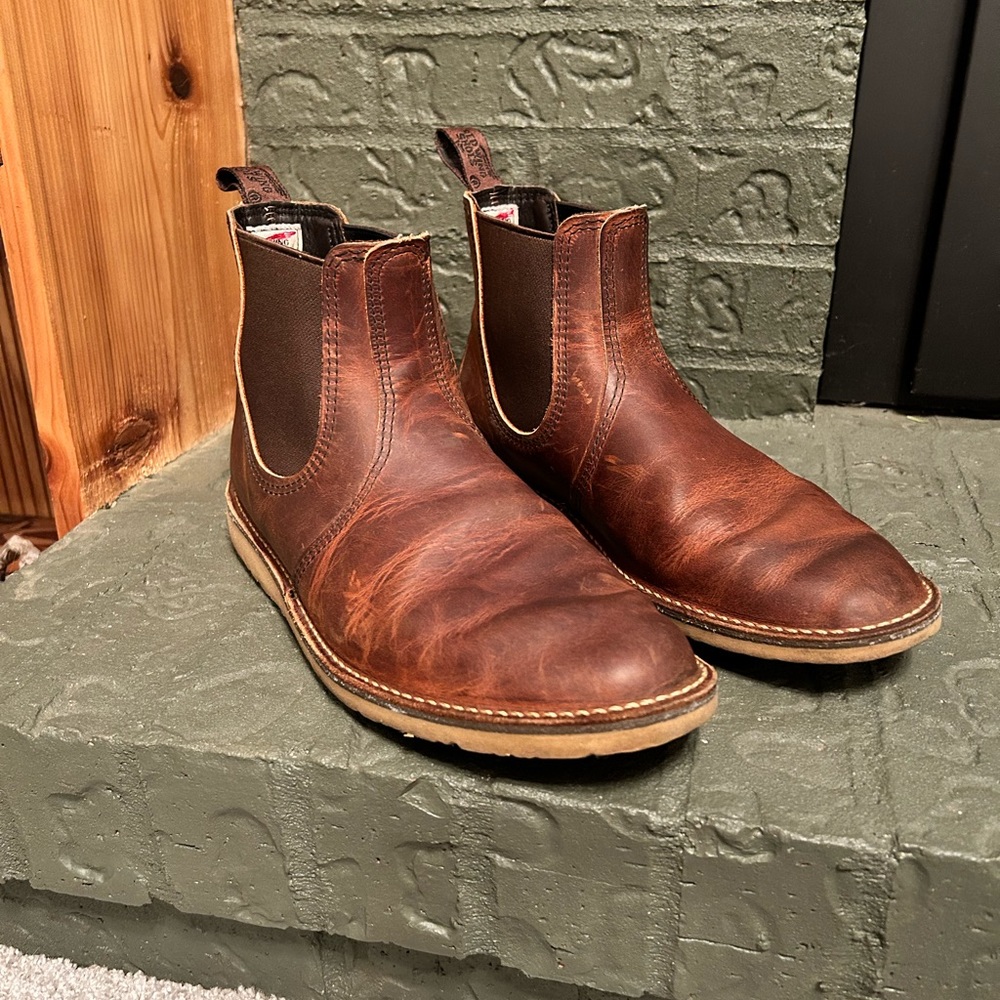 Red Wing Shoes Cognac Leather Ankle Boots with Classic Lace-Up Design